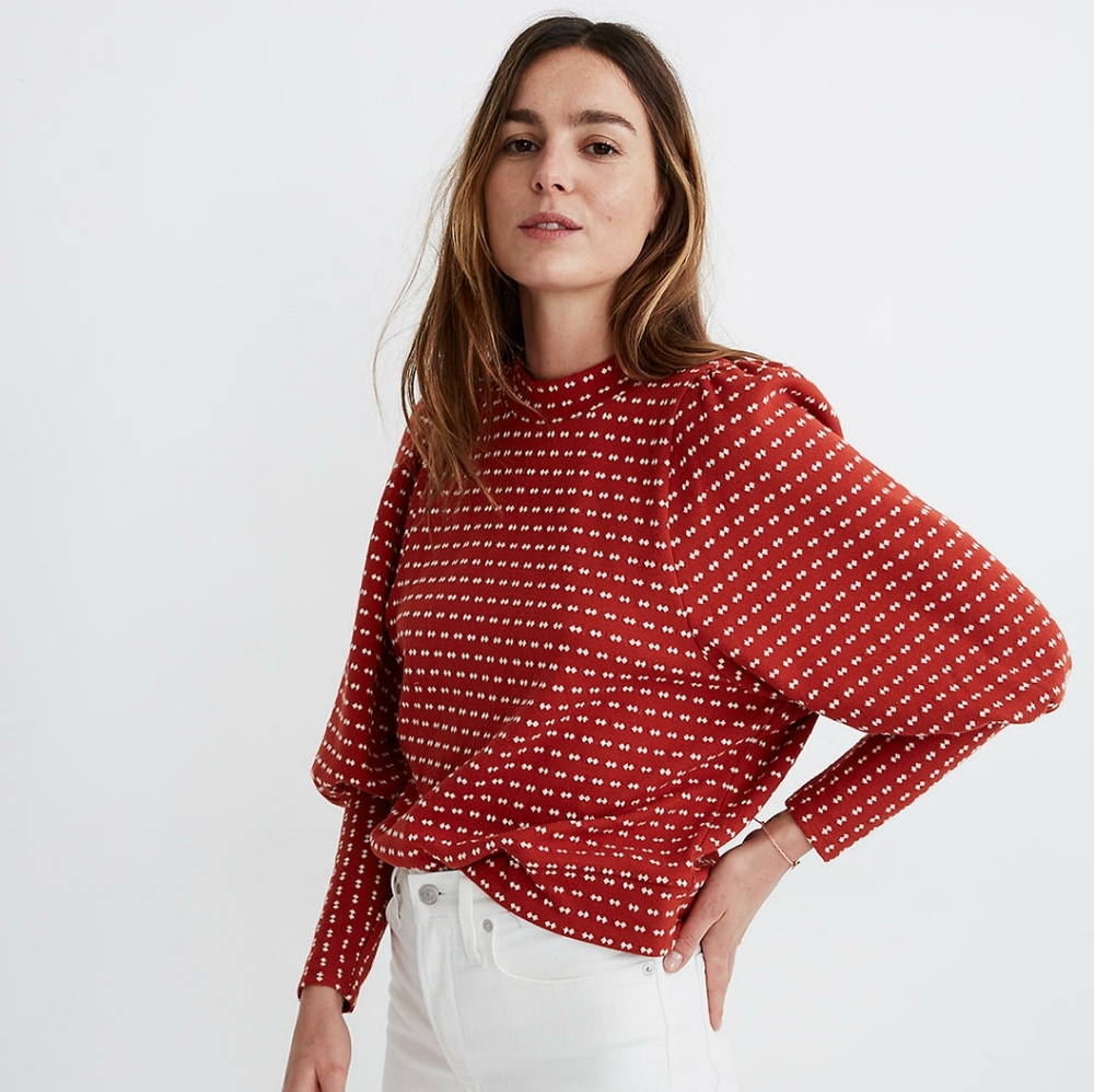 NWT Madewell Puff-Sleeve Top in Bow Tie Jacquard S